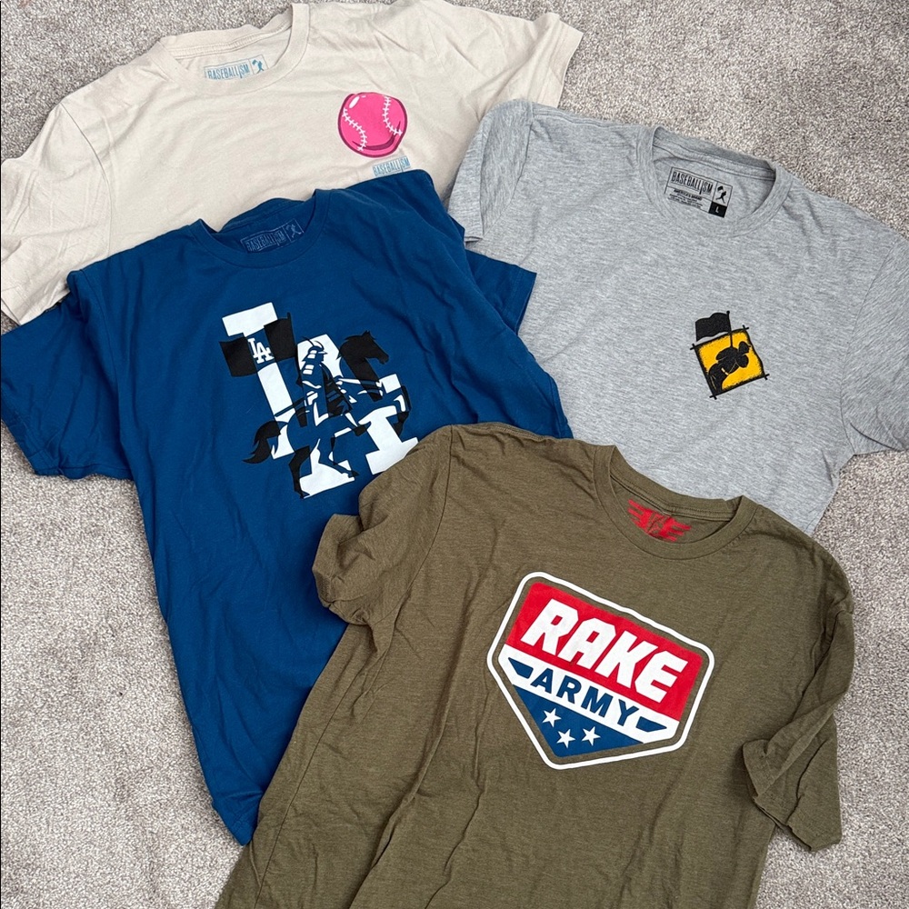 Lot of 4 tees sz L (Baseballism & Rake Baseball)